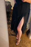 My dress arrived and I was so excited, the color was gorgeous and it fit me like a glove, then I sat down in front of the mirror to test the movement of the dress and well, you can see things you should not be able to see. The slit is unnecessarily high and this is not classy for an outdoor wedding. I can only imagine if there is any wind. I love my legs which is why I ordered this dress, but this is too much. The zipper closure is falling apart too, I wish I could show you but I can only upload two photos (please ignore my white sports bra). I give this dress three stars because the color is beautiful and because maybe this overly sexy dress might work for some people. - Maria O.