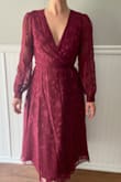 Bought this for an outdoor wedding in October. Fits perfectly, easy to tie, and love the material! I have a smaller chest so even though it's low cut I don't feel too exposed and it's easier to tie it so it's not too low. I'm six months postpartum and this dress perfectly hides my insecurities and makes me feel beautiful!! - Tracey M.