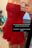 Behold the dreaded rectangle boob...I have a smaller chest and I'm built like a fridge - no curves. Yet this dress STILL managed to give me squished square boobs. The fabric has no give, so it's impossible to finesse a better bit. It felt like saran wrap straight across my chest. 
The sizing info says "great for any cup size", but if a size LARGE still squished my wimpy B cup, I have no idea how anyone bigger than an A could wear this. Aaaaand final sale means I can't even return this awful fit. The dress fit fine everywhere else, so it's strictly a bust issue. See pics for details. :( - Stephanie M.