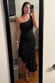 This dress is so flattering! A tad bit loose, but mediums are sometimes bigger on me. The ruffles add a perfect subtle detail without being over the top. Material is stretchy and comfortable. Will be perfect for an upcoming wedding I have! - Ali M.