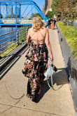 I wore this for a late September wedding and it was so perfect! I received a ton of compliments. The length was right around my ankles in flats, but it can be adjusted with the straps. I wore sticky cups with it, but you could probably go braless if you prefer. It does wrinkle easily and was pretty wrinkly when I received it. I had to steam the whole thing right before the wedding, so make sure you plan for that. - Kim S.