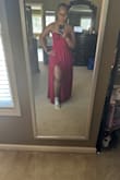 I absolutely love this dress. The fit is perfect and the length is great. I love the pleats around the boobs and don't need to wear a bra with this dress. I'm absolutely in love. - Angela C.
