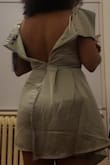 It is a beautiful dress, but I have too much body for it. If you are as voluptuous as I am, you may want to size up. It may not seem like it in the picture, but the dress couldn't close up for me in the back and the front is way shorter than the back. Probably not appropriate for me to wear to a wedding. - Melissa C.