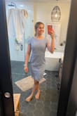 I was unsure if I should order a small or medium since I typically get small but the fit finder suggested medium. I went with medium and the bust/shoulders fit nicely as well as the legs/booty area. It is a nice classy length and the cut in the back is very flattering. There is a ton of extra material on the front side of the waist but not the back side of the waist. The front side is lackluster and baggy on my small waist. If your waist is not as small then this dress will probably fit really nicely. If I had purchased for a specific occasion it would be worth it to get this tailored at the waist because it is a beautiful color and material and fit otherwise. - Annika S.