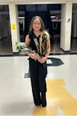 The suit fits my daughter perfectly with heels; my daughter is short. The material is nice and easy to care for. It doesn't wrinkle easily. - Crystal W.