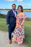 I loved this dress for an outdoor semi-formal wedding. The colors are gorgeous and it has beautiful feminine details. I was unsure at first about the asymmetrical sleeves but it has a fun flirty feel. I'm actually a 34G or 36F bust and a 10 or 12 in dresses or jeans. I would usually buy a large but I sized up to the XL and it was perfect, only had to get it hemmed to not drag the ground. I paired it with some red shoes. - Sarah C.