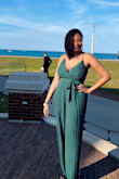 This was a great jumpsuit for an outdoor ceremony and indoor reception. It was just the right length and was easy to get in and out of quickly in the restroom :) - Briana W.