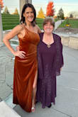 This gown was perfect for my daughter's fall, outdoor wedding. I gave her away, so I wanted to wear something a little more elevated than other guests. The length and fit were great, if somewhat loose. I was happy I ordered the large, though I normally wear a medium. The chest would have been too tight a size down. I also loved the weight of the velvet, lined material. It was perfect for the crisp afternoon. - Stephanie P.