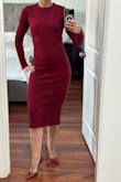 After being disappointed by Shein several times, I was hesitant to purchase from this company. I read several reviews and researched about the company. This was my first purchase, and I was very impressed. I thought this would be a thin, flimsy fabric, despite the description of a "sweater dress". But the fabric is actually pretty thick and seems good quality. It is what it says it is - a sweater dress. It's soft and fits really well. It can be dressed down or dressed up - very versatile. I purchased size S and the fit is great! It's not too tight and very comfortable. - Anastassia H.