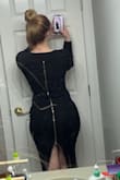 I am in definitely love with the dress! It is a very stretchy material which is why I would suggest ordering a size smaller than what you normally would. I'm 5'9" and it was pretty long in length on me, so it would probably be more of an ankle-floor length dress on anyone who's on the shorter side. I do love the fact that the zipper is adjustable so I can have it as high or low-zipped as I'd like. - Kaylee R.