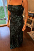 What a beautiful dress! It fits perfectly, it has stretch, and with heels, it's going to be just right. - Monica A.