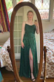 This dress absolutely fit the occasion for a formal wedding. The emerald green works so well with my ginger hair. I got so many compliments about the dresses colour, fit, and style. I'm quite tall, but wearing this with a 3 inch heel was a good idea. Most people would need to have the dress taken up. I felt very elegant. You do need to be careful when sitting, as the slit does go past your bellybutton. Love the dress! - Lily R.