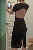 This dress fit me exactly as expected. My only wish was that there was a bit more support or coverage in the chest area, as it would be difficult to wear a bra with this one. I really like the cut-out back, however. - Samantha C.