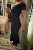 The size recommended to me was a large and I'm so happy I went with a medium. It fit perfectly, was super easy to slide on (since no zipper), and never rode up or fell down (sleeves/bust). I got so many compliments on the shape and color. The fabric was very comfortable too! I love this dress and can't wait to wear it for other events! - Laura P.