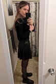 I really like the look and feel of this skirt, and it's a good length for me too. I feel like it slightly accentuates the little "plump bump" on my lower abdomen, but that's probably something only I notice. The skirt is still totally worth it. - Laura M.