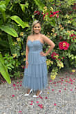 The dress was lovely and the color was a nice shade of blue. I was a bit scared of of thin the straps were but had no issues at all. It was a great look for a wedding outfit pick. - Charlene D.