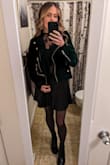 This jacket is amazing. It's a beautiful dark emerald green, and the velvet is so soft. It's more substantial/thicker than I had thought it might be, so it actually kept me warm, which is a plus. It's comfortable and best of all it's super cute! Love. - Laura M.