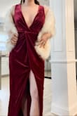 I usually wear a medium but this small fits my small-busted self perfectly, with room to eat, drink, and be merry. I'll likely tack the leg slit and bust a bit to make it more modest/appropriate for a military ball but otherwise, I could not be more in love with this dress. Elegant, comfortable, and a great price point. It could not be better! (I added a faux fur shawl for the winter which really completes it). - Caitlyn H.