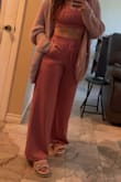 I'm short so the pants were right above the ground. So cute and comfy. I just ordered 2 more sets in nude and black. You can wear it out and still look like an extremely cute bum. - Jen H.
