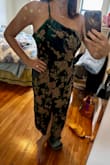 Will wear for the holidays. I'm loving dark green lately and was never a crushed velvet person, but the floral overlay is so pretty. I had to play with the shoulder strap as I put it on the other side of my neck incorrectly. The top is a bit large as I'm a 36-38 C. I was surprised as I ordered the medium and large and I kept the medium. The drop-down in the review wouldn't let me choose the actual size I purchased. The small I know would have been too tight in the waist, but would have def have fit properly across my chest. I'm figuring I'll have to tape the girls or wear a strapless bra. - Christina V.