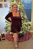 I was hesitant about purchasing this romper because I'm on the shorter side, but it was beautiful and fit perfectly. Super comfy. Received a ton of compliments and photographed so well. The velvet is beautiful and is perfect for a festival holiday party or just a night out. I wore it to my 20 year reunion. Didn't need a bra since it tied tightly in the back. - Christin B.