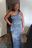 This dress is sooo gorgeous! I love the fit and the beautiful comfortable fabric. Love the glitter and glam of this dress. I'll be giving lots of sparkly hugs. - Sheryl B.
