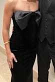 Dramatic Stunner Navy Velvet Bow Strapless Maxi Dress