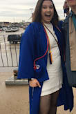 I think the biggest issue is the cut is boxy! It should be cinched at the waist for that cute hourglass figure, but it's cut more like a sack. I wore it for graduation, and it looks fine under the gown. Probably would have preferred a size up as well - Jess S.