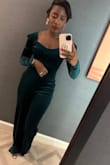 Purchased this jumpsuit for a holiday party. The back is giving!! The shoulders fit a little loose. Had to get alterations done to keep the sleeves from falling down. Perfect for a night on the town out. - Britteny D.