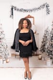 I wore this dress to the ballet and got so many compliments that I wore it again for my holiday photos. The fit was so flattering. I added a fringe blazer I had to top off the look. I have to get the wine as well. - Jodianne F.