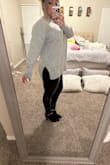 I got this because of the inspo with the leather leggings on here as well. This sweater did not disappoint!!! I'm a true size medium and it fits just how I wanted it to. A small would have been too small and a large would have been too baggy for my taste. This is already loose. I'm 5ft tall and a 34DDD and this is also a good length. Especially for leggings. It's also really warm!! - Devi L.