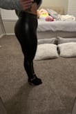 These leggings are so adorable!! I really wanted that liquid look without the sticky or the heavily lined. These are them!! They are super long so for you tall babes, these will work!!! Since I'm only 5ft tall, I had to hem at least 5 in off! Lmao!! I wear a medium in most things and these are TTS! I've lost a little weight but I couldn't size down because the legs would be just too tight. - Devi L.