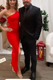 I am obsessed with this red dress! I wish they made more dresses in this color. Such a beautiful, bright, true red. I felt so sleek and beautiful in it. It fits like a glove thanks to the stretch. The material is so thick and good. I got many compliments on it. I wore almost 4-inch heels (I think). I only had the slit hemmed because it was for work. The length was perfect! - Karina L.
