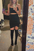 Definitely a staple piece in your closet [that is] needed for a GNO or a night out, in general. Fits perfectly. You can wear it with any shoes, really. I dressed it with over the knee boots since it was cold. The only thing I didn't love was that the dress rode up when I walked. But no biggie, it was a perfect fit. I love that it fits longer on the back than the front though, very flattering. - Karina L.
