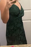Had to return this dress because the bust area was WAY too big for a size small. Looking at the model now, you can see the same kind of extra fabric around the bust area, made for a much larger bust than mine. In pictures, it doesn't look terrible, but it is just not proportional at all in my opinion. Looks really bad from the side though as you can see. Maybe I should've sized down to an XS, but seemed like that could be too tight. Would recommend sizing down if you're small chested? - Megan Z.