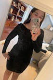 This was the perfect dress for New Year's Eve!! It was comfortable, the fabric is thin but I felt the dress was of good quality, had some stretch to it which was great! Black and sparkly, very simple but gorgeous! :) I'm 5'1" but wore it with 3 inch heels and I thought the length was good - Lisa M.