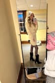 I purchased these for a work Christmas Party. I love the material, and they fit true to size. My calves are so tiny. I usually don't like boots like this because it makes my legs look worse lol, but I think these make them look nice. - Brianna S.