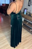 This dress is beautiful! Bought it to attend a wedding with a cocktail dress code. The slit is pretty high but it doesn't feel too risqué. It's also heavy and feels like it's good quality material. - Diana C.