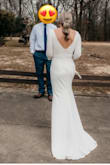 The dress was perfect for our simple winter wedding. The material was thick, and of nice quality. It was fully lined. I did add bra cups to help camouflage my nipples and wore shapewear to keep from having a panty line. I had to have the front altered a few inches even with 3-inch heels. I loved this dress and felt amazing in it. - Natalie K.