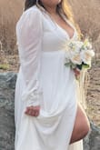 I was so in love when I found the dress I wanted. I even used the app to see what size I should get for my height and weight, which recommended I get a large. Unfortunately, when I got it, it was so long. I had to get it altered. From my chest, I also tried to get it fixed, but the lady could only cut so much... sadly, my photos came out with my bra showing. I had to hold the front part the whole time, and I was stressed over this. The photographer kept trying to fix it, and in the end, it kept coming down. If you have a bigger chest, please do not buy this... you will stress... - Devora A.