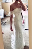 This dress is not only beautiful, it's extremely affordable. The material is great quality and it hugs me everywhere I want it to. Love the small lace train at the bottom. Perfect amount for my outdoor wedding! - Rachel B.