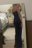Absolutely stunning!! Looks a touch more purple in person, but it's super comfortable. The slit is not too high; it's about five inches above the knee. It passes the jump test and doesn't fall down when I jump. For this price, the quality is 100/10!! - Landrey W.