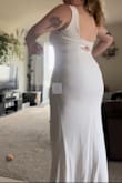 I love this dress! (Size L) I ordered a few dresses for my wedding and loved this one. It's very timeless and elegant. It fits me very well, although a little long, but is perfect with heels. Excited to wear this on my wedding day :) - Sarah L.