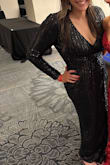 I loved the long sleeves & slit on this dress! The dress has sequins all over which were somewhat itchy, but I'd still recommend it to anyone! I wore it to a gala & got so many compliments all night! It was extremely flattering & I felt so beautiful & confident in it! 10/10 recommend!! - Camryn R.