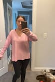 This is a really nice, slightly oversized (but that's the style) sweater. It's super soft, and the pink color is really pretty. I'm returning it but not for any reason of quality. I bought a bunch of things, and I think I need the others more - I have a few similar-type sweaters, so I'm returning it to get something different. But I still recommend it! Would be very comfy around the house or on a cold night! My only complaint is the slight boxyness. I don't think it looks great on me. But perfect if you're looking for that style. - Kasi H.