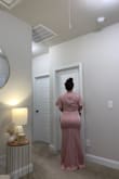 Bought this silk dress to wear at my son's wedding. While there is no stretch the sizing is accurate it is just a smidge tight but that is do to me gaining weight. I'm 5'3" 167 pounds and I'm very curvy, need to lose a few pounds and it will be perfect. I am surprised with the length as usually Lulus dresses are too long for me but this fit perfectly with heels. It's classy with a little bit of va va voom! It does show every curve and imperfections. I did have seamless boy shorts on but since the dress is silky it tends to slide up a bit (in the area only) with the seamless boy shorts on, still trying to work out how to keep dress from riding up (maybe hairspray). Good thing is you can wear a regular bra. Love the mermaid tail not too long and of course this is straight out of the package. Hope this helps! - Tracy H.