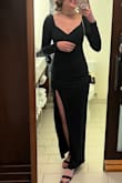 This dress was so perfect! I ordered it last minute for a military ball, and I was so relieved that it fit perfectly. It was very flattering. The material is nice, and it was thick enough that I didn't even need to wear a bra. The slit is high, which is what I wanted, but if you're going to be getting down on the dance floor, it can be a bit revealing if you're not careful. I am also tall and wore 2 inch heels; it didn't touch the floor but it wasn't at an awkward length either. I also have long arms and the sleeves hit right at my wrists. Amazing quality at a great price! - Jessica K.