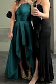 I purchased this dress for a charitable gala. I ordered 9 different dresses to try, and this one was the winner! It's very different from what I would normally wear, but as soon as I tried it on, I was in love. I ordered a small and medium and went with the medium. The small was too tight in the bust and waist. I'm not overly busty but carry weight in my middle. There is no stretch whatsoever to the material. The material is thick and looks high quality. I did not need a bra which was a bonus. The fit of the top kept the girls in place. I've had three kids so they need support. I've never received so many compliments on a dress! - Elizabeth K.