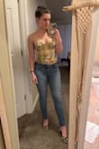 I've never had an issue with anything from Lulu's before, but everything I ordered came in the wrong color, this bodysuit included. It was darker and more yellow than anticipated, my friend called it "baby poop" I was going to pair it with these "ivory" pants but they came more beige and the whole outfit is going back. The bodysuit fits fine but it's a little saggy and looks cheap (I tried it with jeans to see if that helped anything, but sadly, no). - Morgan S.