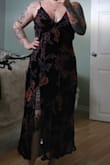 Was looking through the sale section, for a dress to wear for my anniversary dinner. Found this one for a really good price; [my] measurements fit under the xl size perfectly. Came in really good time! The dress is beautiful, great quality! I'm not sure because of how the material is or how it has a sort of underlay, but it looks a tiny bit too big. I'm not sure I could've sized down. It fits perfectly though, could just be a tad tighter in the bust, rib cage area, as it has that seam under the bust. Could be a little tighter fitting! - Abby L.